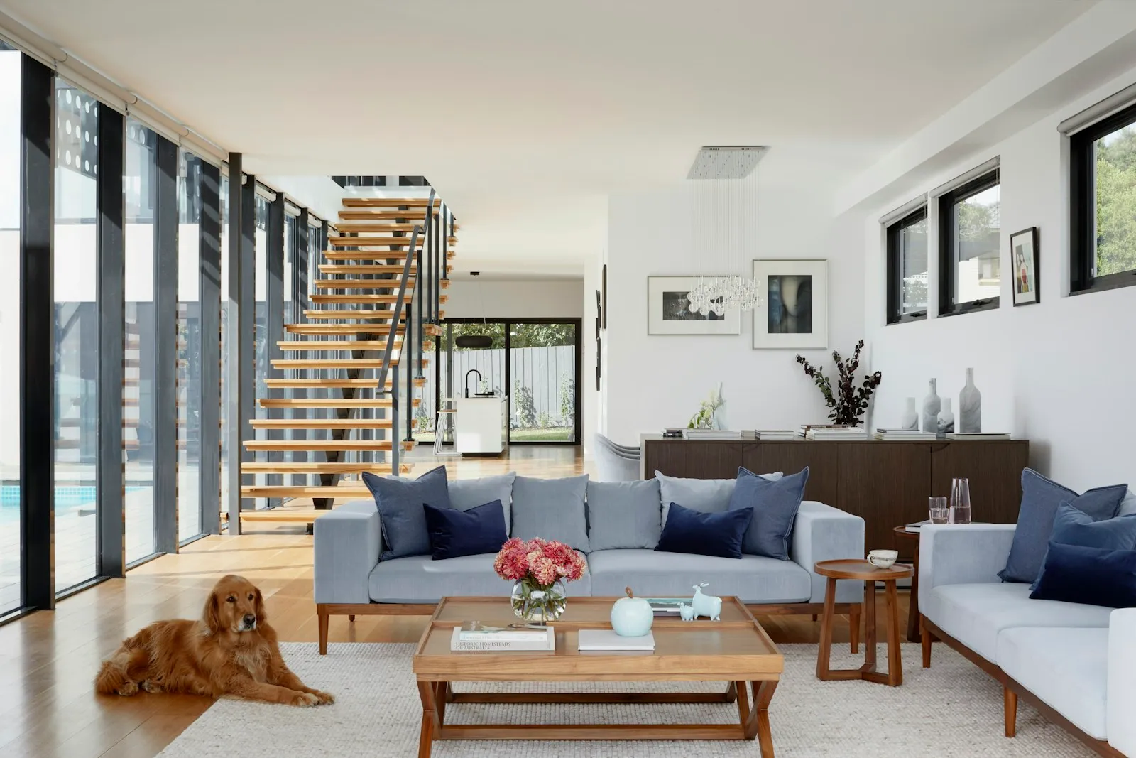 Living room staged and prepared for showings